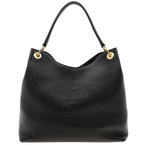 Prada Handbags - Prada Elegant Black Hobo with Gold Details